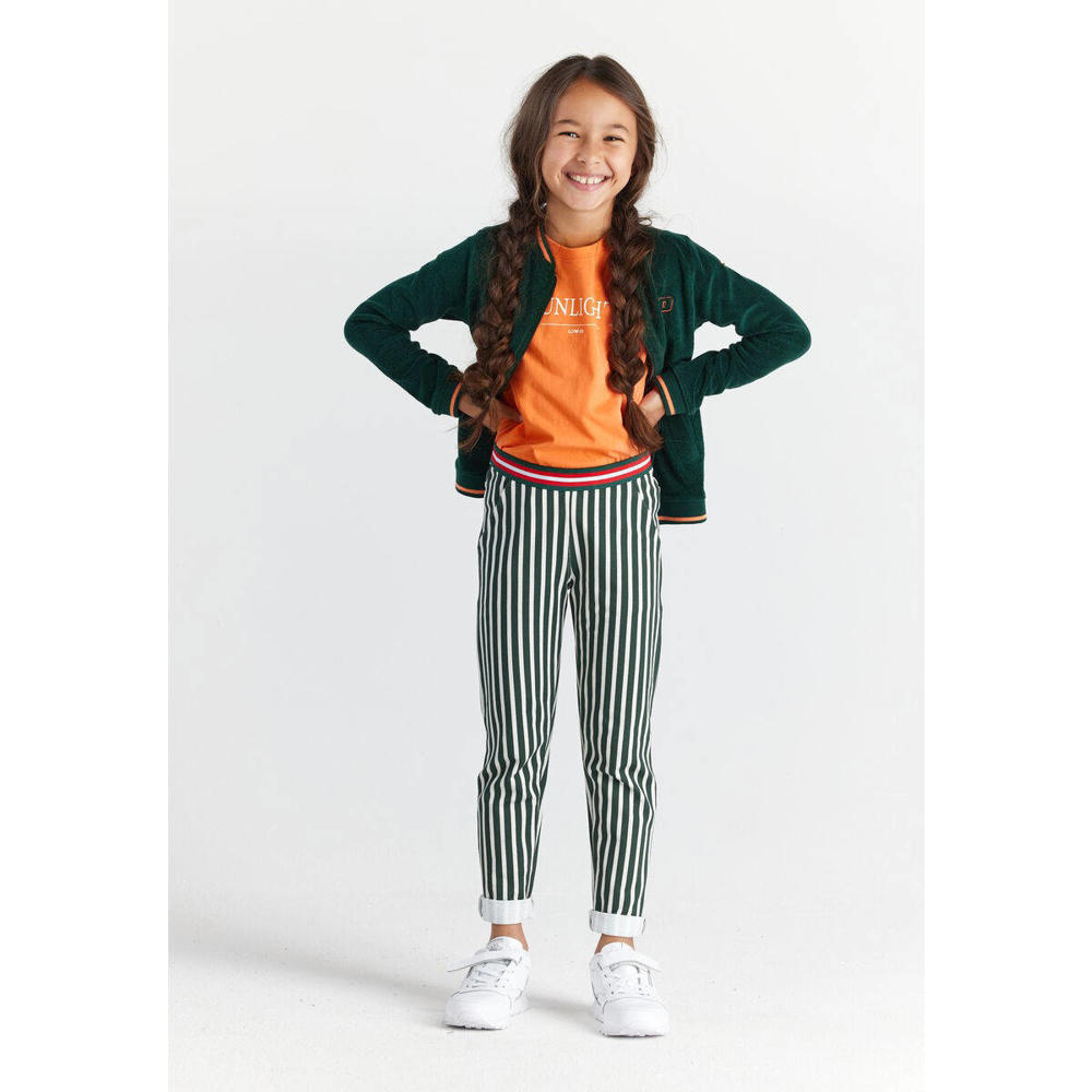 Groene meisjes Chaos-and-Order gestreepte broek van katoen met elastische tailleband