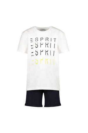 T-shirt + short met logoprint wit/zwart