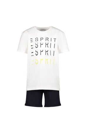 T-shirt + short met logoprint wit/zwart