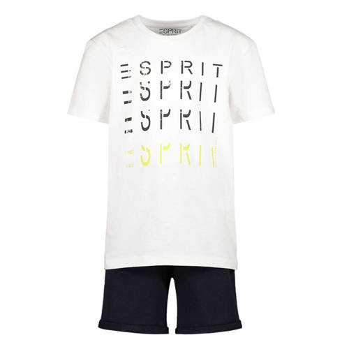 ESPRIT T-shirt + short met logoprint wit/zwart Shirt + broek Jongens Katoen Ronde hals - maat 164 afbeelding
