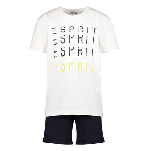 ESPRIT T-shirt + short met logoprint wit/zwart Shirt + broek Jongens Katoen Ronde hals