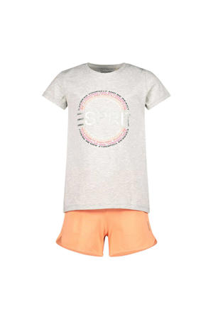 T-shirt + short lichtgrijs melange/oranje