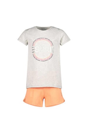 T-shirt + short lichtgrijs melange/oranje