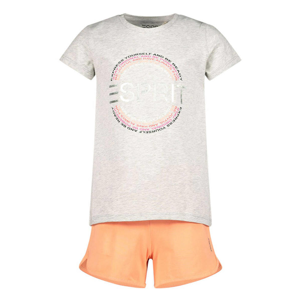 ESPRIT T-shirt + short lichtgrijs melange/oranje