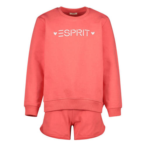 ESPRIT sweater + short oranjerood Shirt + broek Logo - maat 98 afbeelding