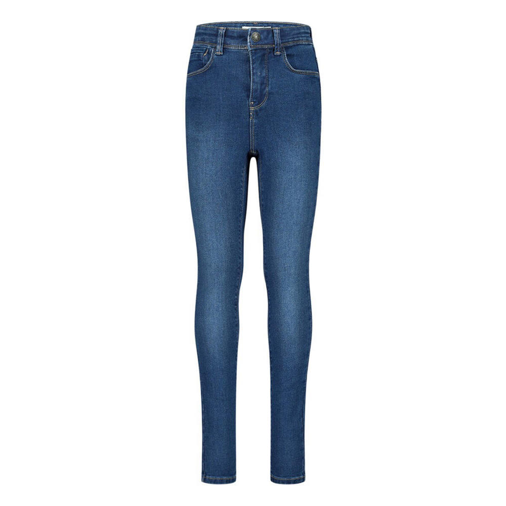 Medium blue denim meisjes NAME IT high waist skinny jeans van stretchdenim met rits- en haaksluiting en effen