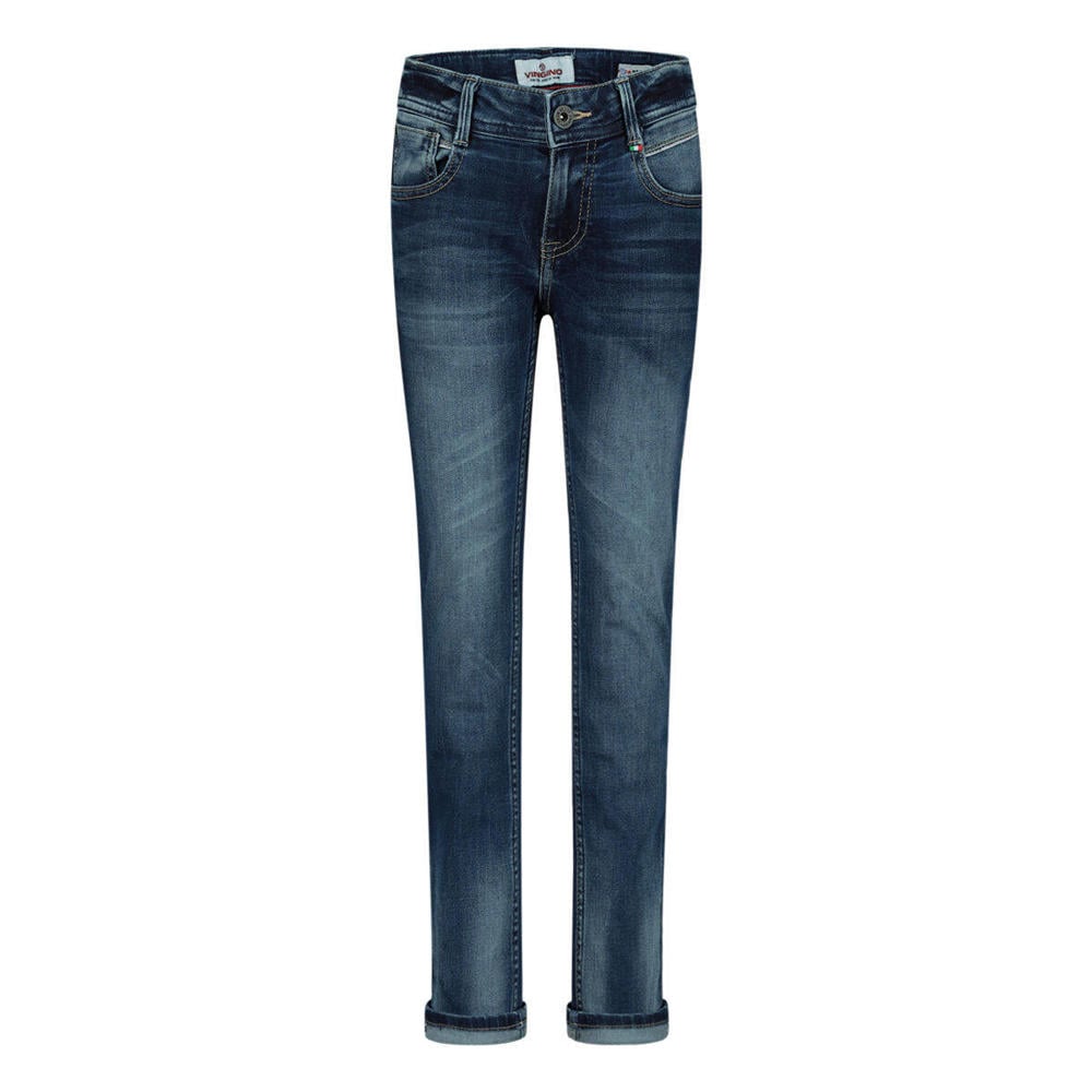 Dark blue denim jongens Vingino slim fit jeans van stretchdenim met regular waist