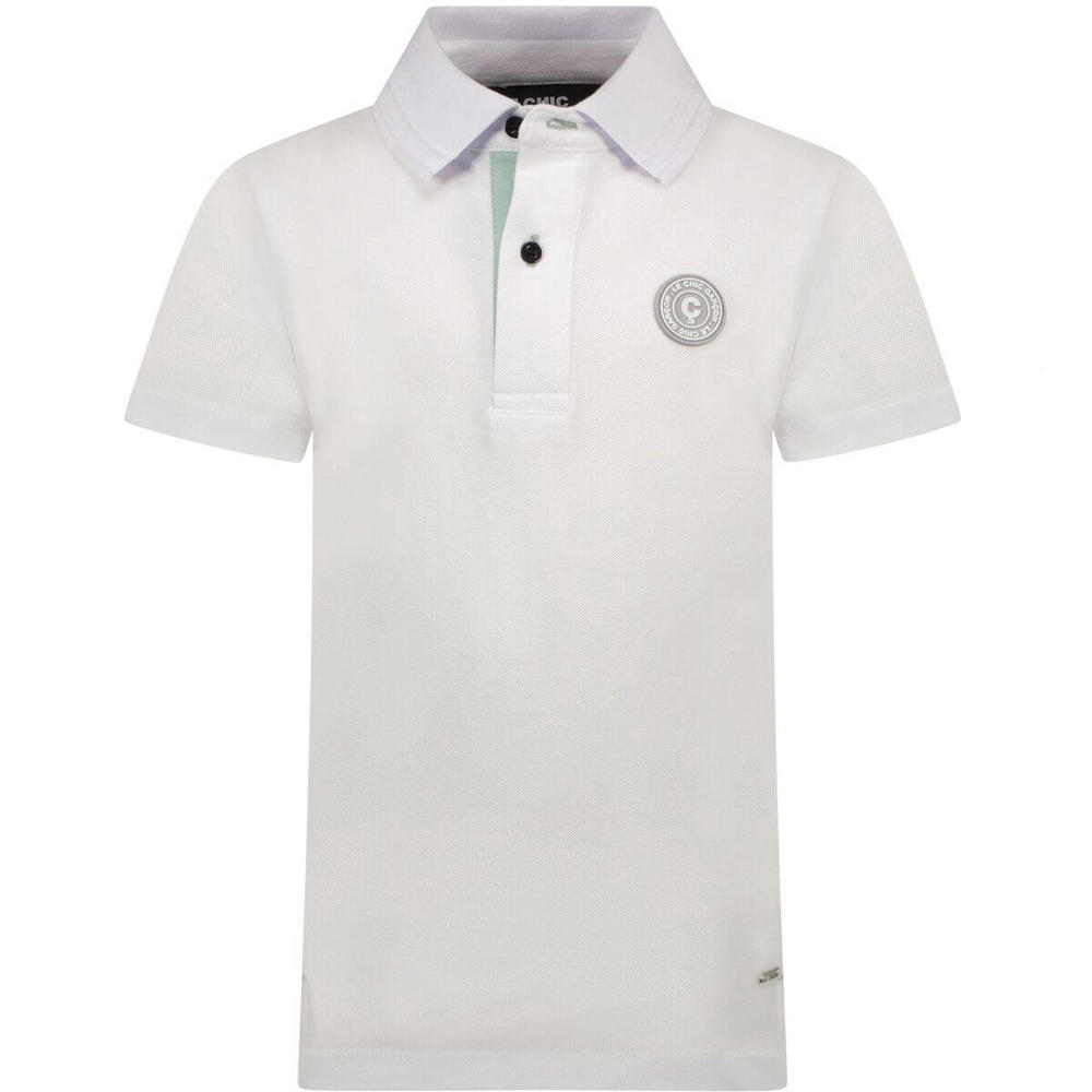 Witte jongens Le Chic Garcon Poloshirt van katoen met logo dessin, korte mouwen en knoopsluiting