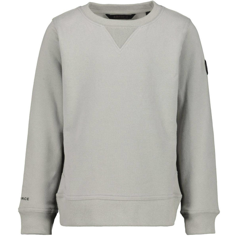 Grijze jongens Airforce sweater van katoen met effen, lange mouwen, ronde hals en geribde boorden
