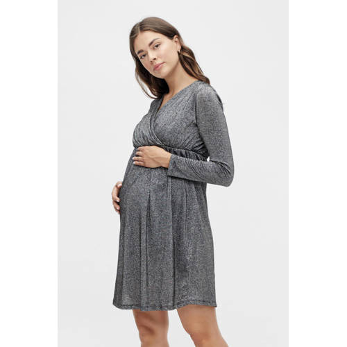 MAMALICIOUS zwangerschapsjurk MLJASMIN met glitters grijs Dames Polyester V-hals