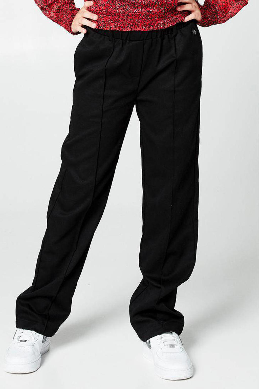 Zwarte meisjes CoolCat Junior straight fit broek van polyester met elastische tailleband