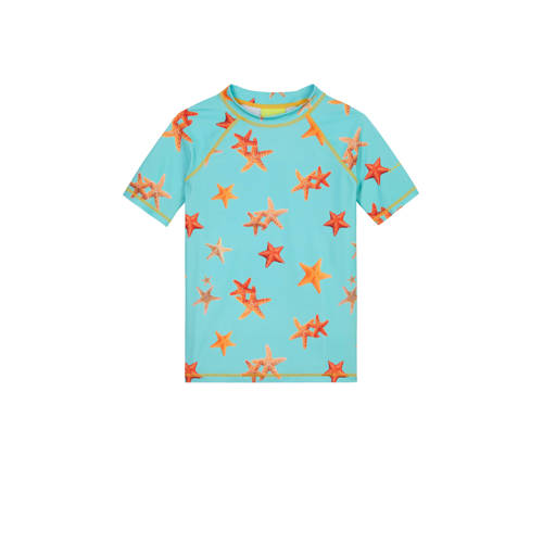Claesen's UV T-shirt Sea Star turquoise/oranje UV shirt Blauw Jongens Gerecycled polyester Opstaande kraag
