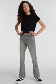 thumbnail: Grey denim meisjes anytime flared jeans van denim met regular waist en rits- en knoopsluiting