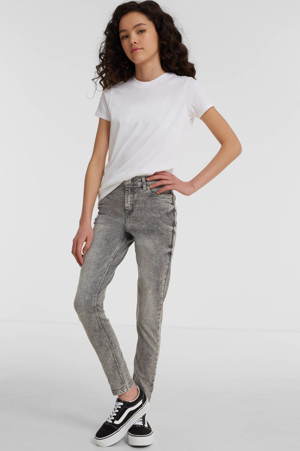 Grey denim meisjes anytime skinny jeans van denim met regular waist en rits- en knoopsluiting