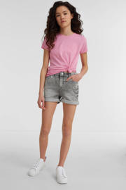 thumbnail: Grijze meisjes anytime short van denim met regular waist, rits- en knoopsluiting en effen