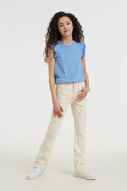 thumbnail: Ecru meisjes anytime flared jeans van denim met regular waist en rits- en knoopsluiting