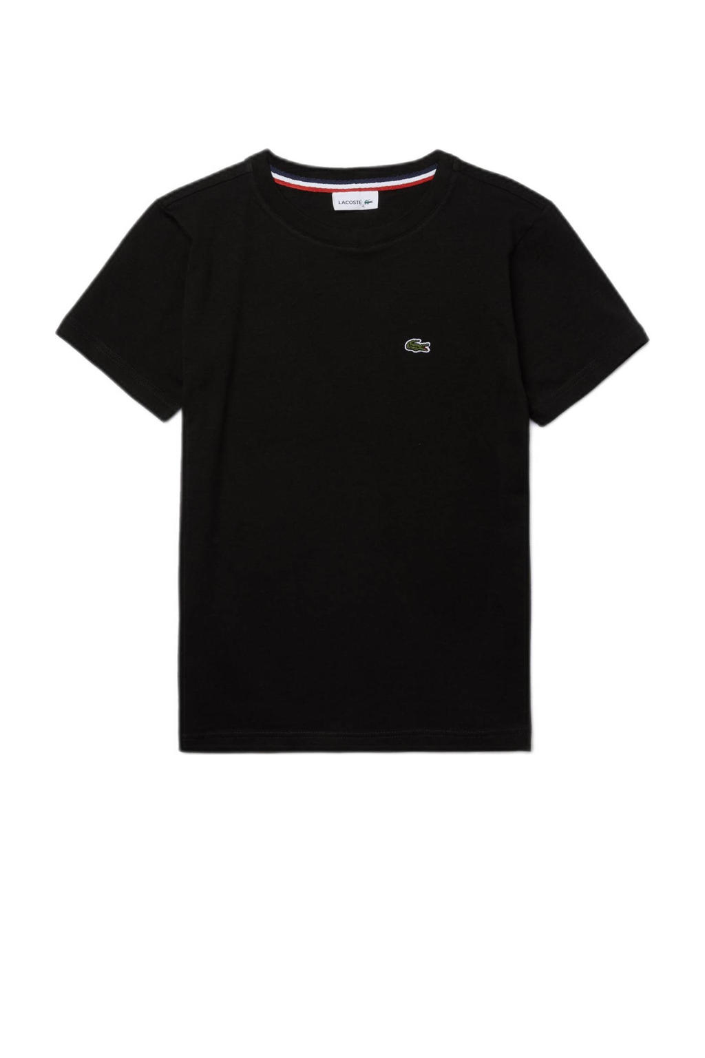 Zwarte jongens Lacoste T-shirt van katoen met logo dessin, korte mouwen en ronde hals