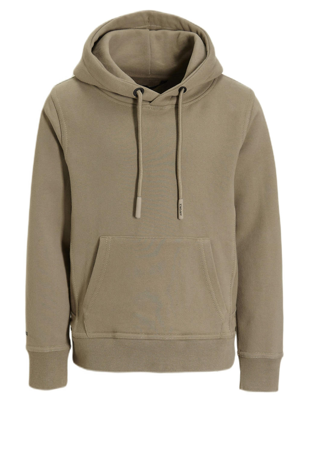 Zandkleurige jongens Airforce hoodie van sweat materiaal met effen, lange mouwen en capuchon