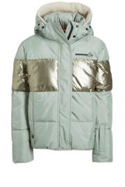 thumbnail: Mintgroene meisjes 29FT ski-jack van gerecycled polyester met capuchon en rits- en drukknoopsluiting