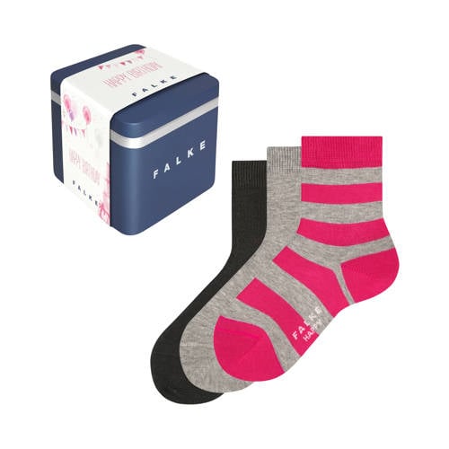 FALKE sokken - 3 paar grijs melange/roze Jongens/Meisjes Katoen All over print - maat 35-38 afbeelding