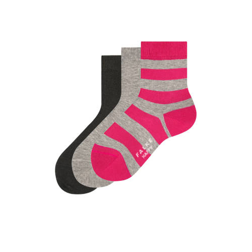 FALKE sokken - 3 paar grijs melange/roze Jongens/Meisjes Katoen All over print