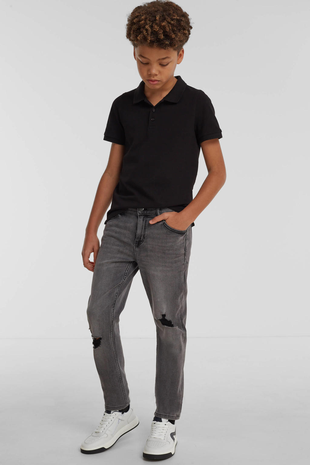 Grey denim jongens anytime slim fit jeans van denim met regular waist