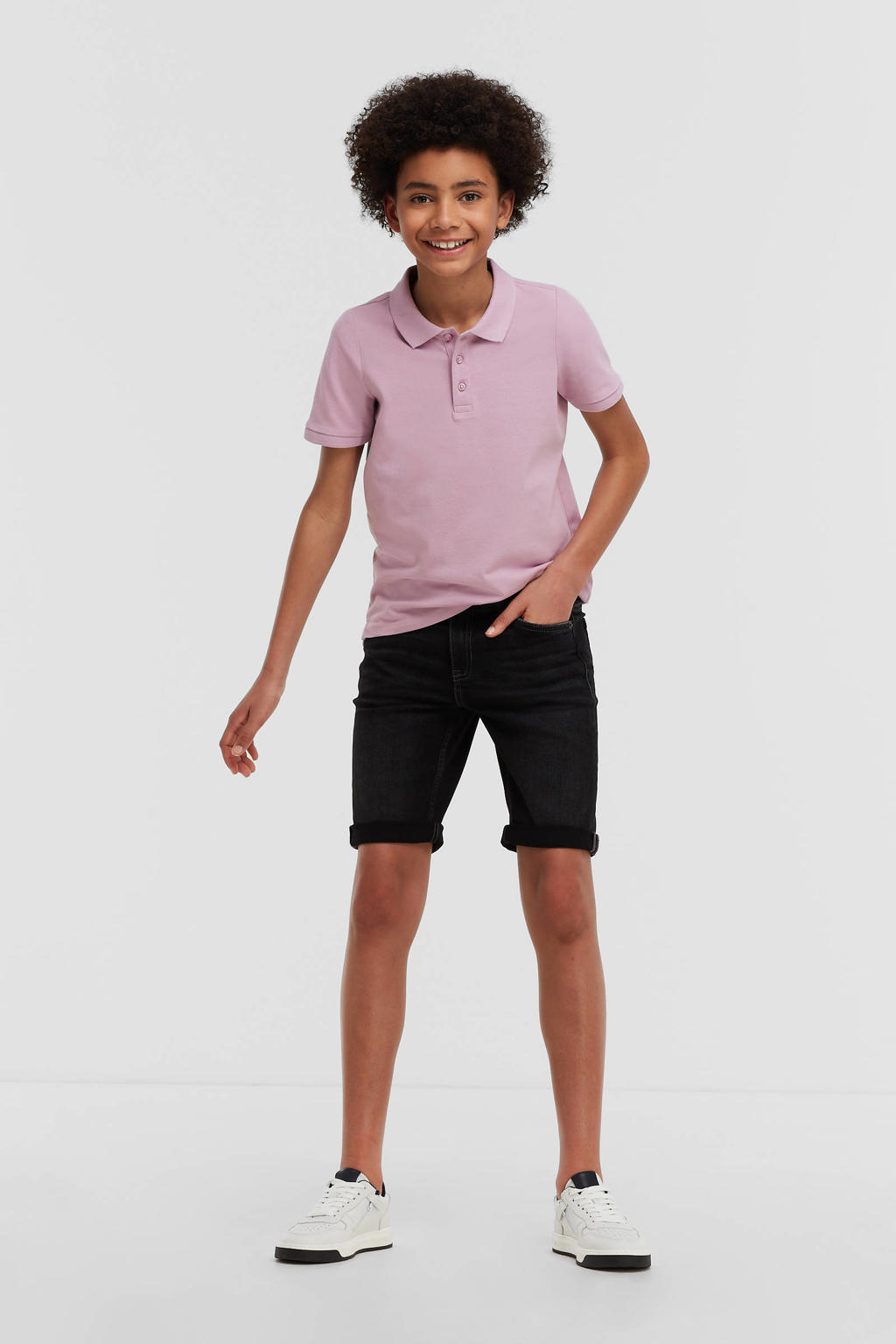 Black denim jongens anytime short van katoen met regular fit, regular waist, rits- en knoopsluiting en effen