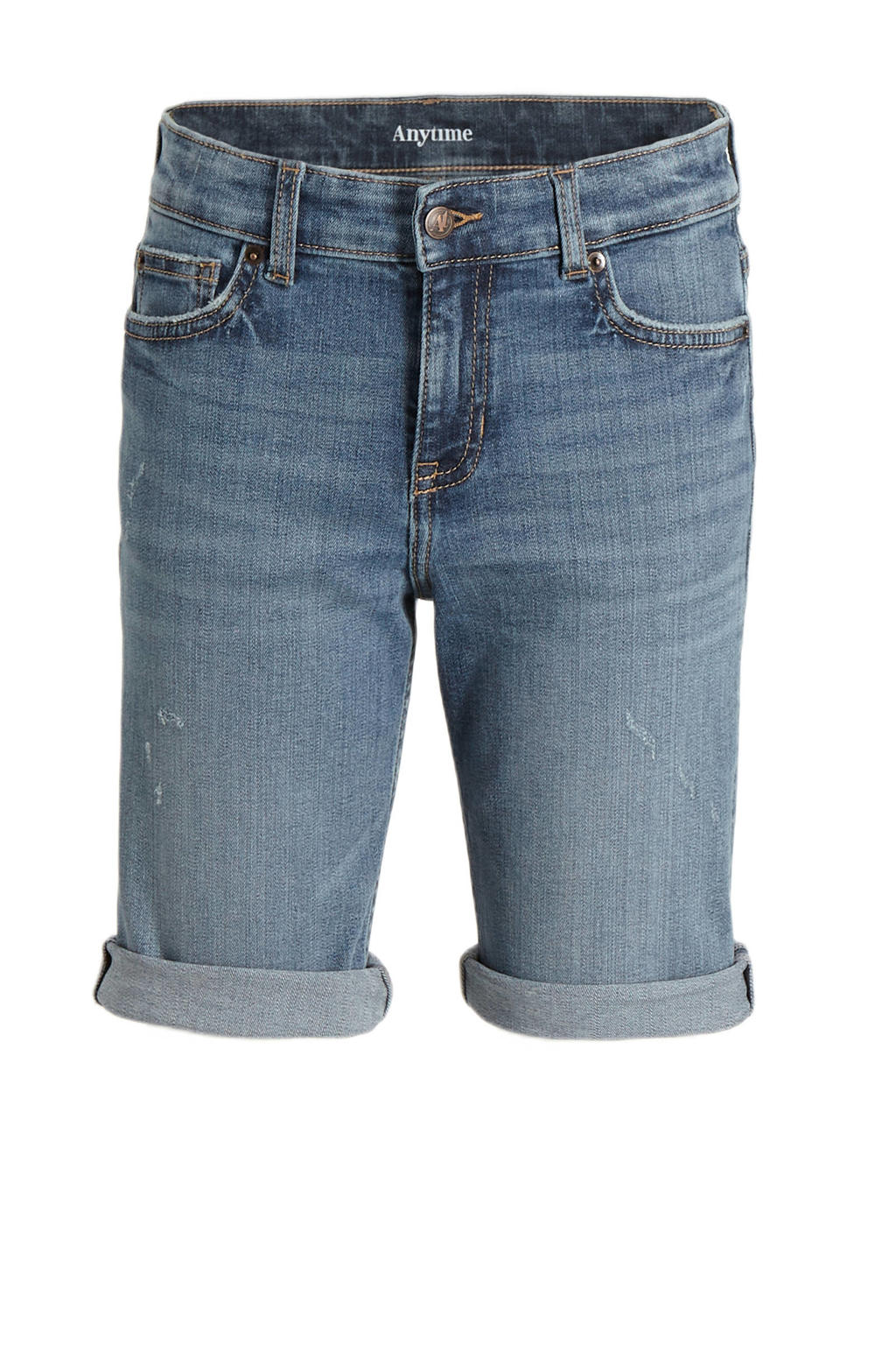 Medium blue denim jongens anytime short van katoen met regular fit, regular waist, rits- en knoopsluiting en effen