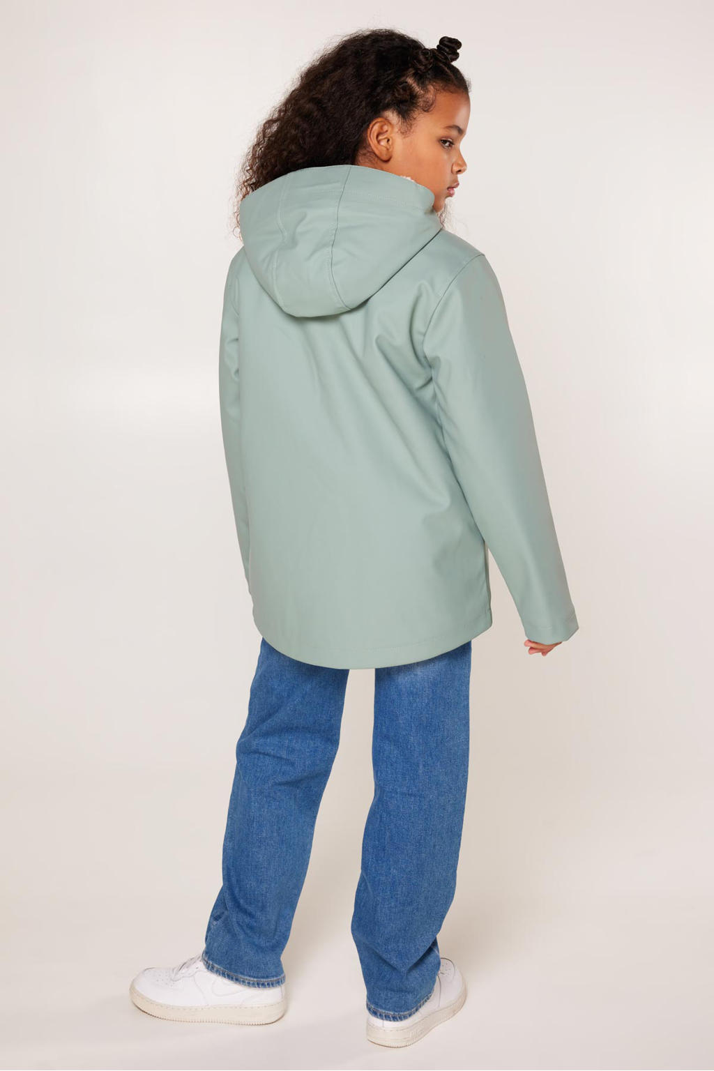 Lichtgroene meisjes America Today unisex regenjas Janice Teddy JR van polyamide met effen, lange mouwen, capuchon en ritssluiting