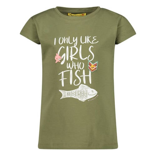 Wildfish T-shirt met tekstopdruk khaki Groen Meisjes Biologisch katoen Ronde hals