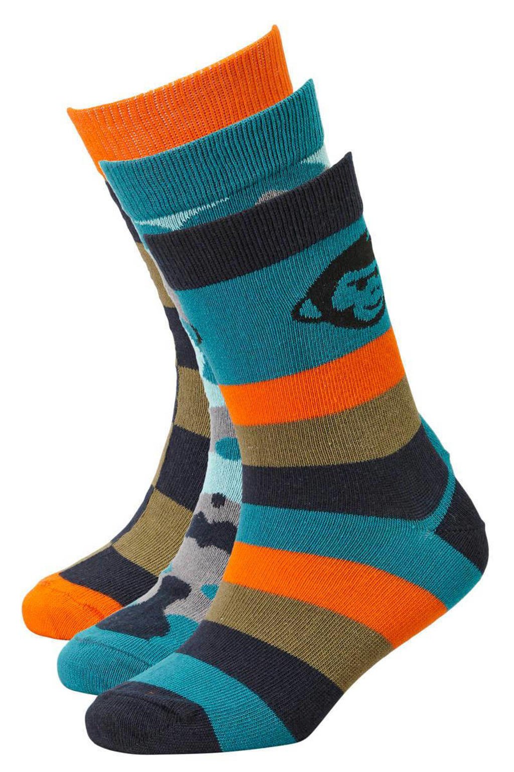 Me & My Monkey sokken met all-over print - set van 3 oranje/blauw