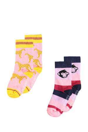 sokken met all-over print - lichtroze (set van 2)