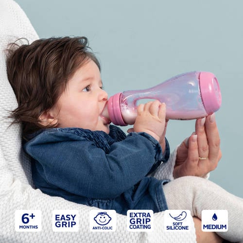 Difrax Handgreep Babyfles 240 ml Roze | Fles van