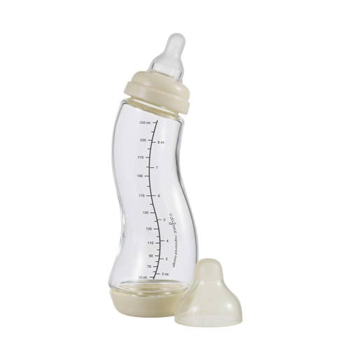 Difrax Natural Glazen S-Babyfles Anti Koliek - 250 ml - Créme - Anti Colic tegen krampjes