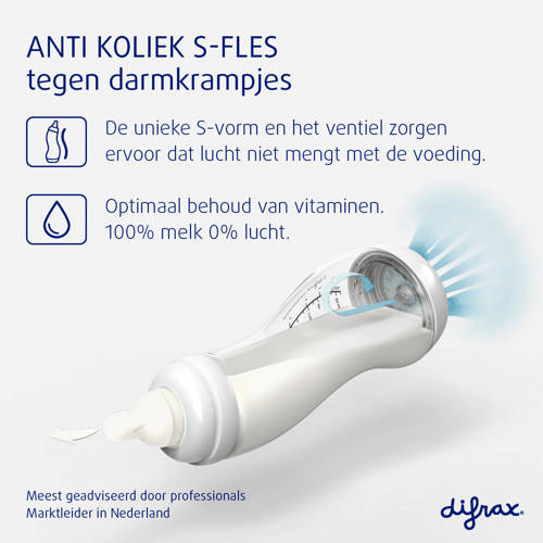 Difrax S-Babyfles Natural 250 ml Anti Koliek Grijs