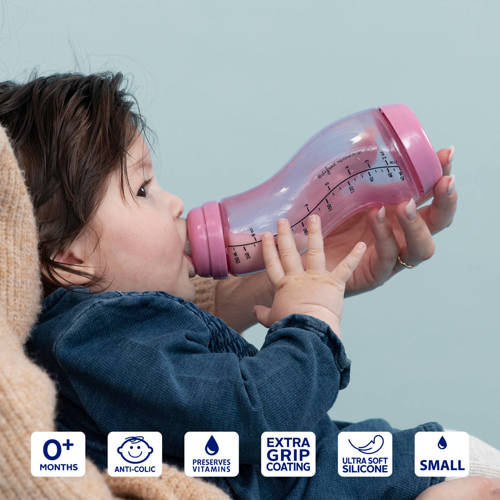 Difrax S-Babyfles Natural 250 ml Anti Koliek Roze