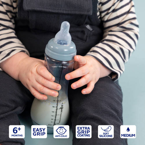 Difrax Handgreep Babyfles 240 ml Grijs | Fles van