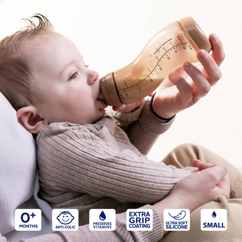 Difrax Duo Pakket S-Babyfles Natural 250 ml Anti Koliek Lichtroze & Bruin