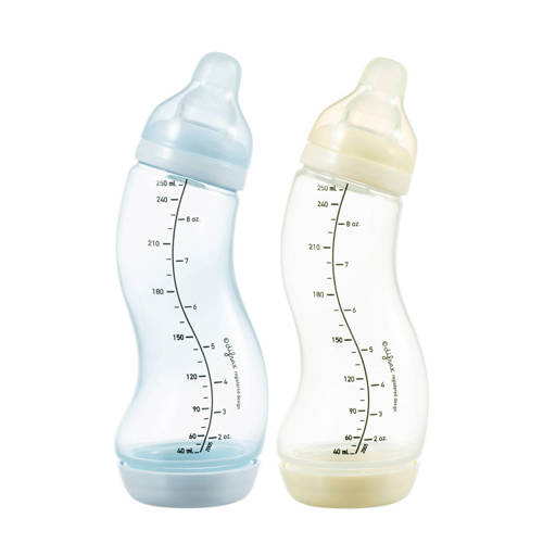 Difrax Duo Pakket - S-Babyfles Natural - 250 ml - Anti Koliek - Lichtblauw & Beige