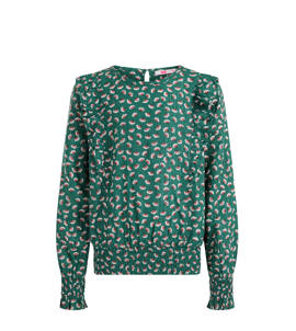 WE Fashion  top met all over print donkergroen/rood/wit