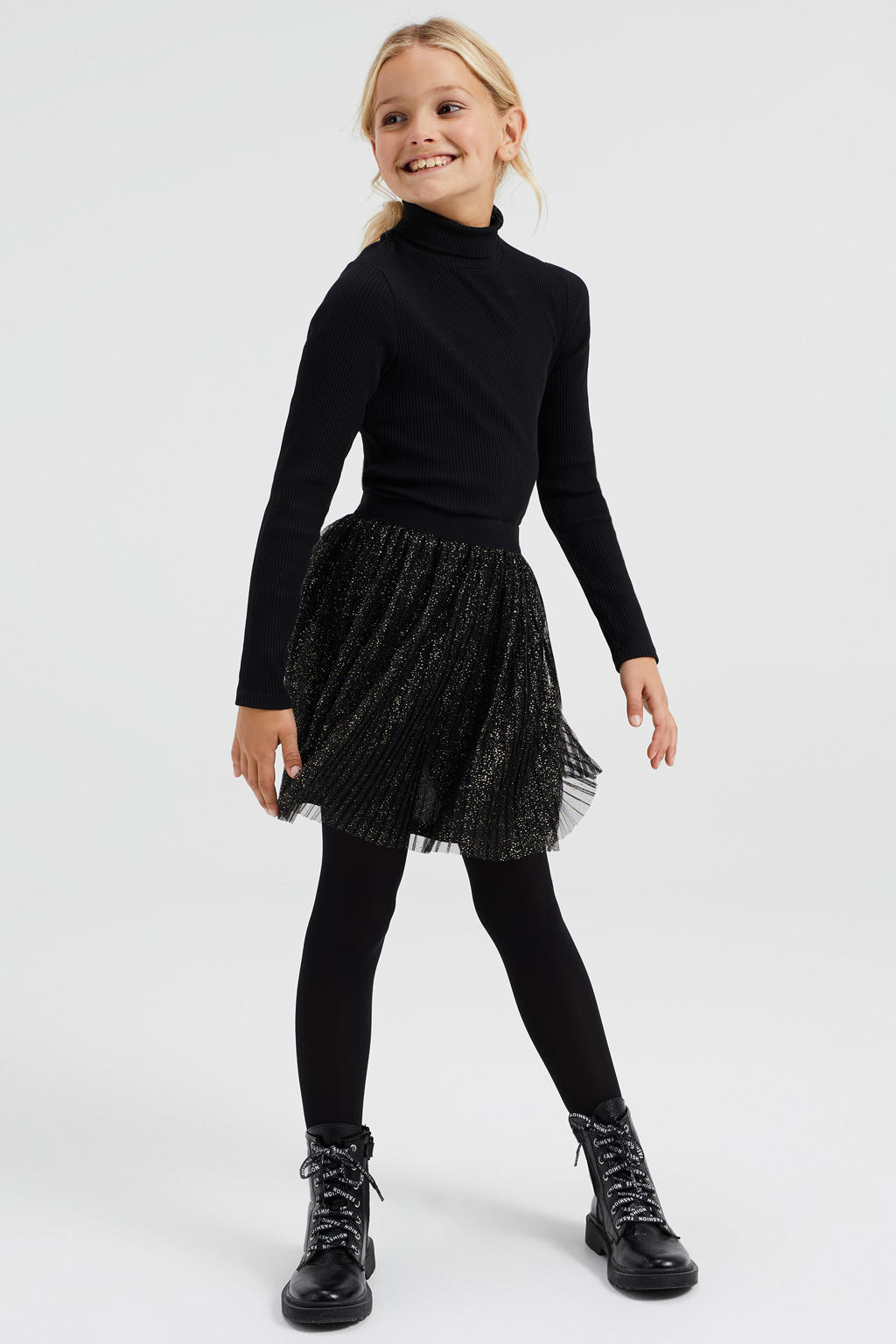 Zwarte meisjes WE Fashion semi-transparante rok gemaakt van polyester en met elastische tailleband