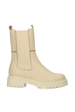   leren chelseaboots creme