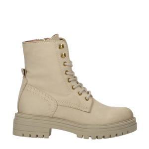   leren veterboots beige