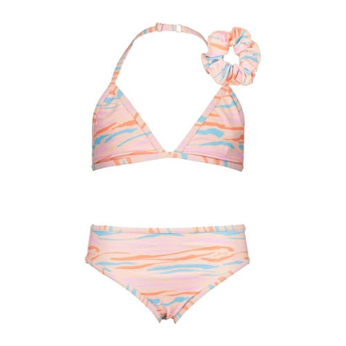 Vingino triangel bikini Zamira met scrunchie oranje/roze/blauw Meisjes Polyamide