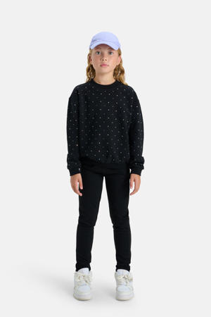 sweater Strass met all over print en strass steentjes zwart