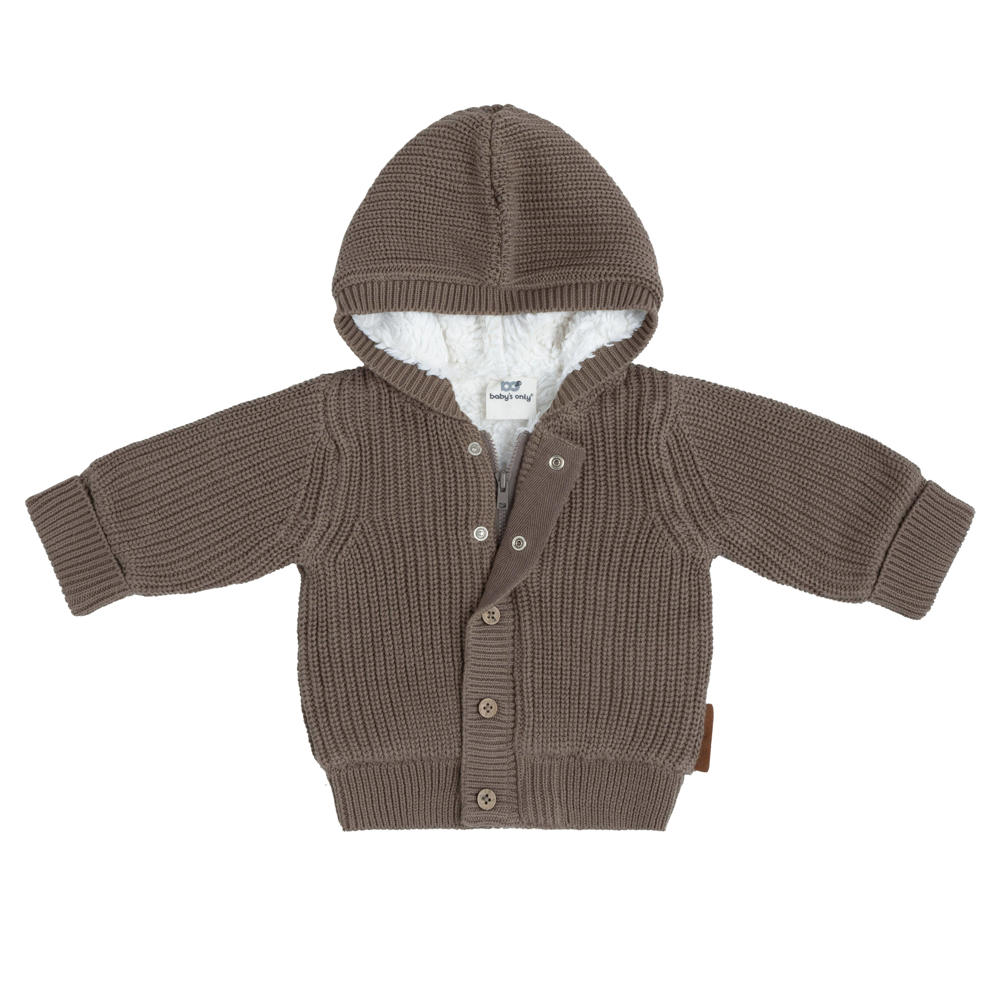 Bruine meisjes Baby's Only gebreide baby teddyjas Soul van katoen met effen, lange mouwen, capuchon en halve rits