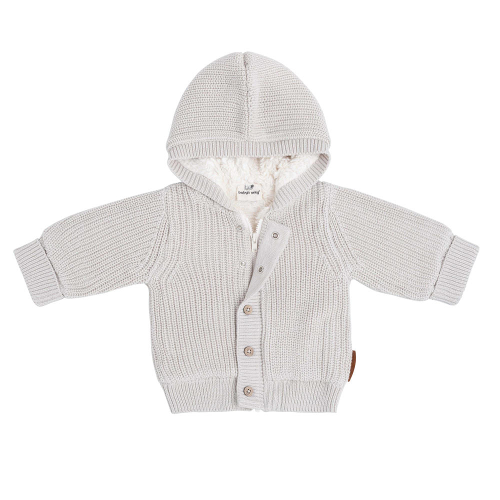 Ecru meisjes Baby's Only gebreide baby teddyjas Soul van katoen met effen, lange mouwen, capuchon en halve rits
