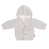 thumbnail: Ecru meisjes Baby's Only gebreide baby teddyjas Soul van katoen met effen, lange mouwen, capuchon en halve rits