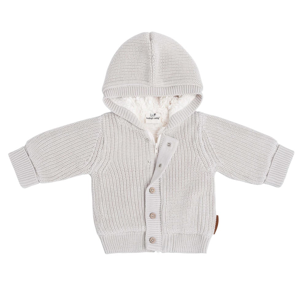 Ecru meisjes Baby's Only gebreide baby teddyjas Soul van katoen met effen, lange mouwen, capuchon en halve rits