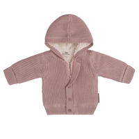 thumbnail: Oudroze meisjes Baby's Only gebreide baby teddyjas Soul van katoen met effen, lange mouwen, capuchon, halve rits en geribde boorden